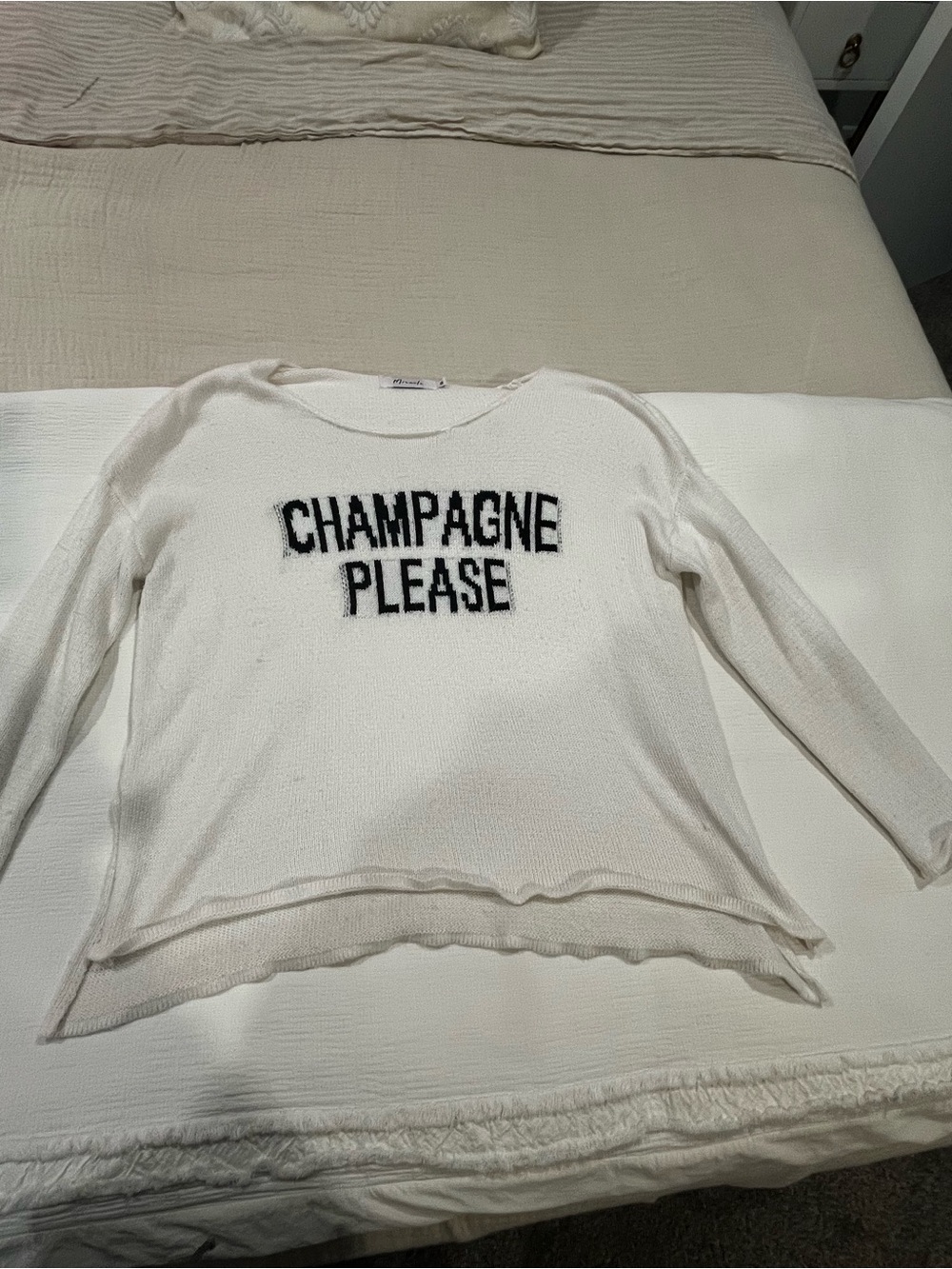 Lightweight White Sweater “Champagne Please”